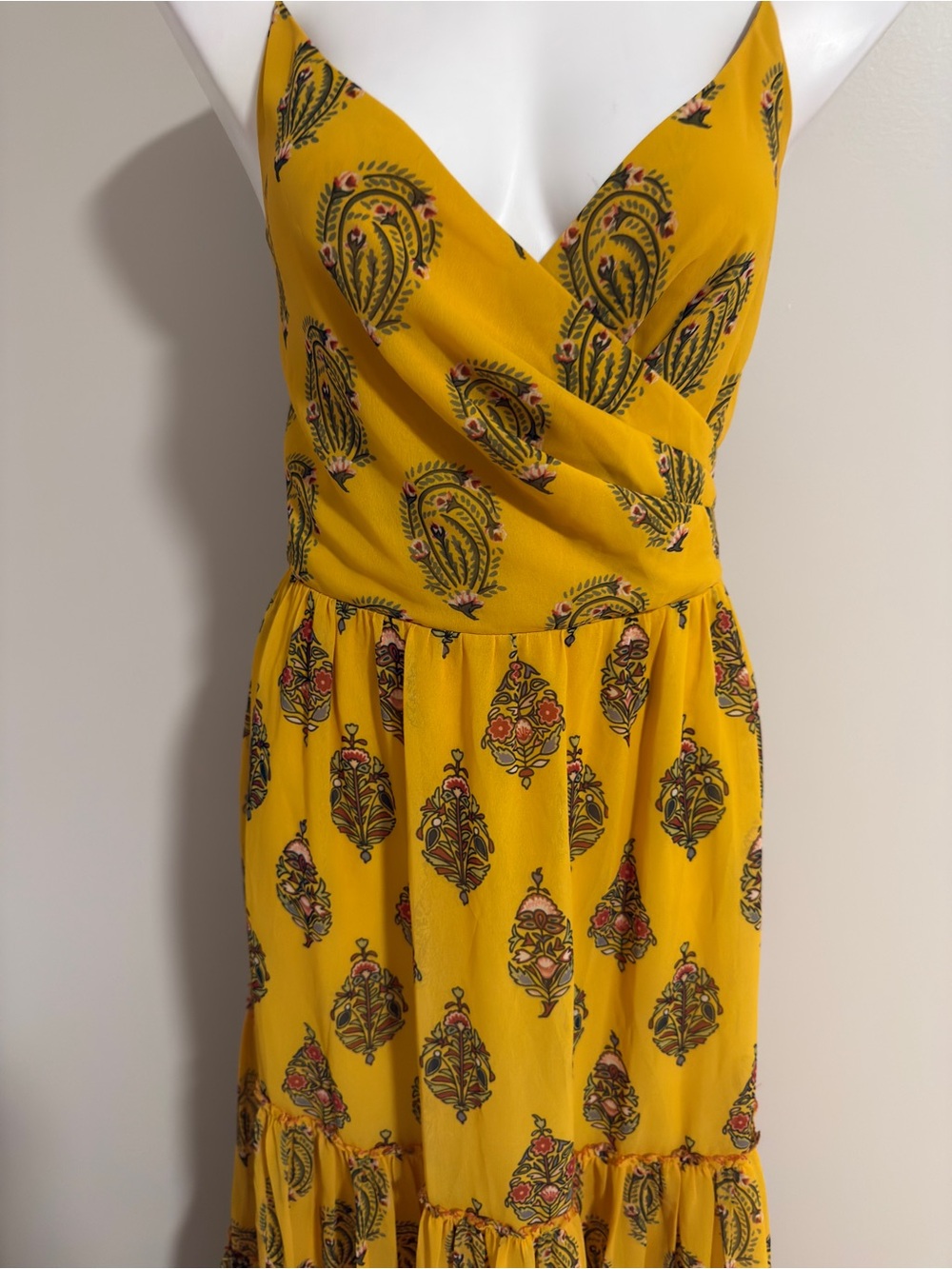Anthropologie Sachin Babi Yellow Medallion Print Tiered Maxi Dress Boho